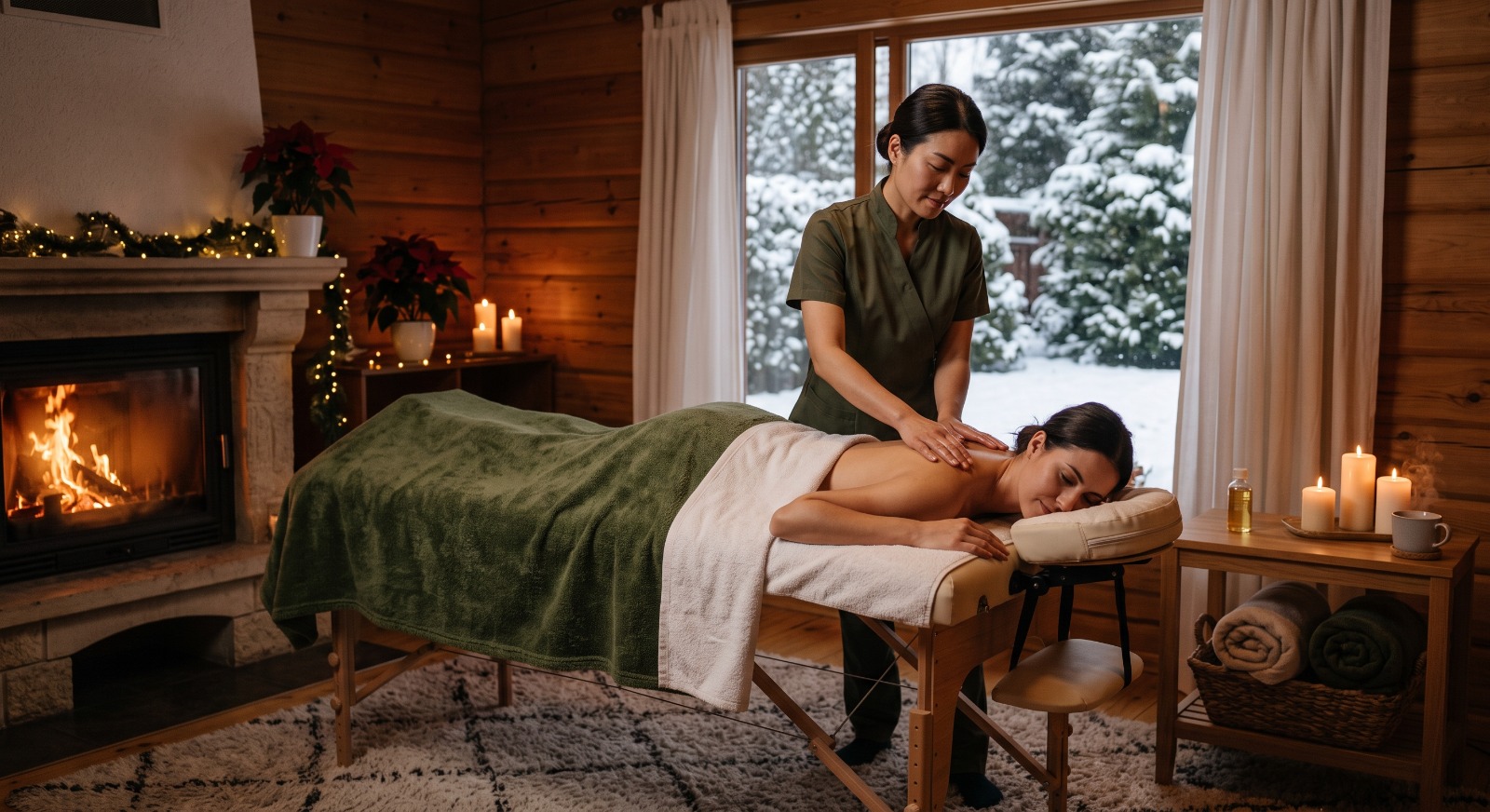 Professional hot stone winter massage therapy session in Santiago Chile
