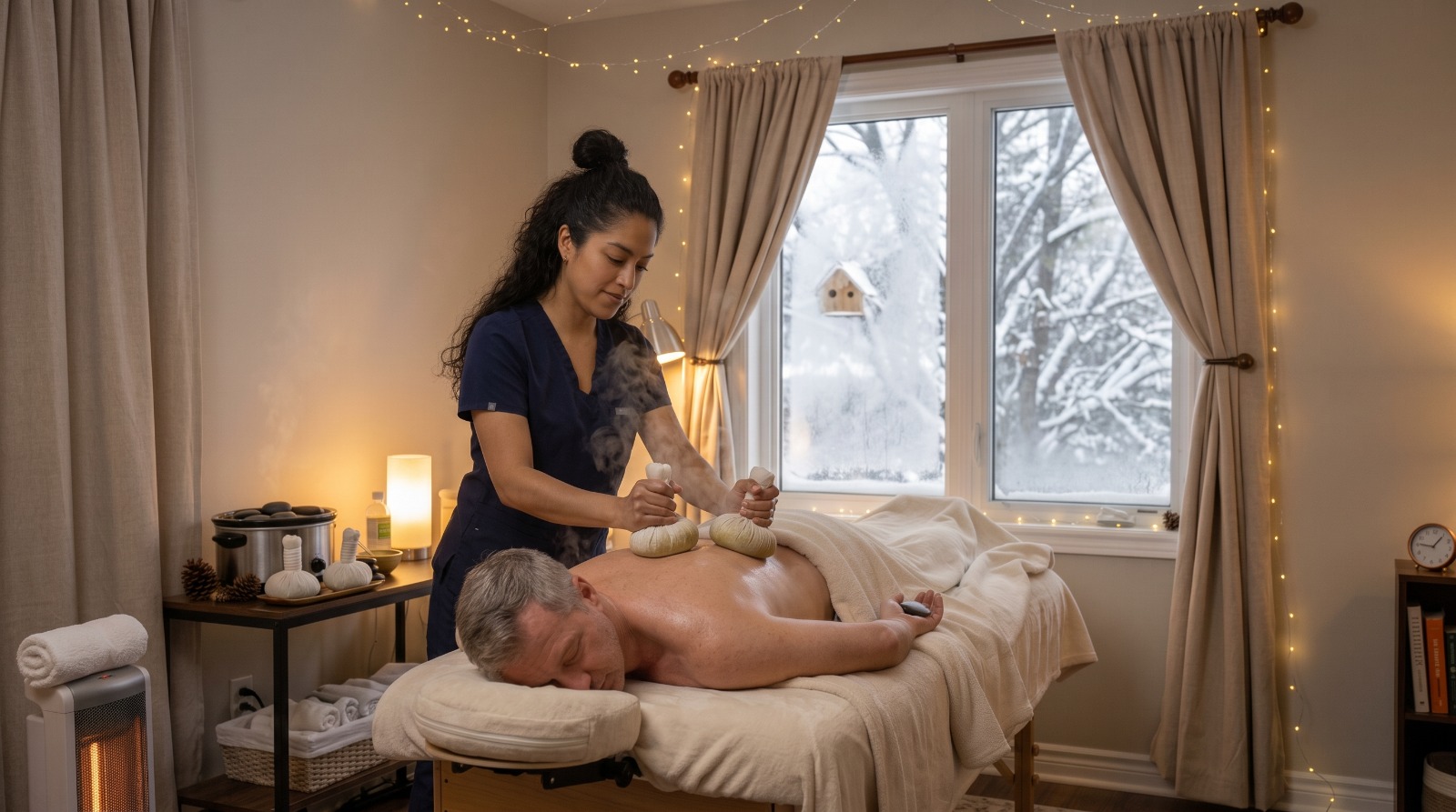 Corporate coworker winter massage wellness program in Santiago